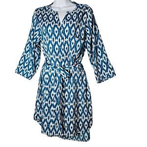Anthropologie Maeve Blue/Teal Ikat Dress Small Boho Chic Retro Print Lightweight